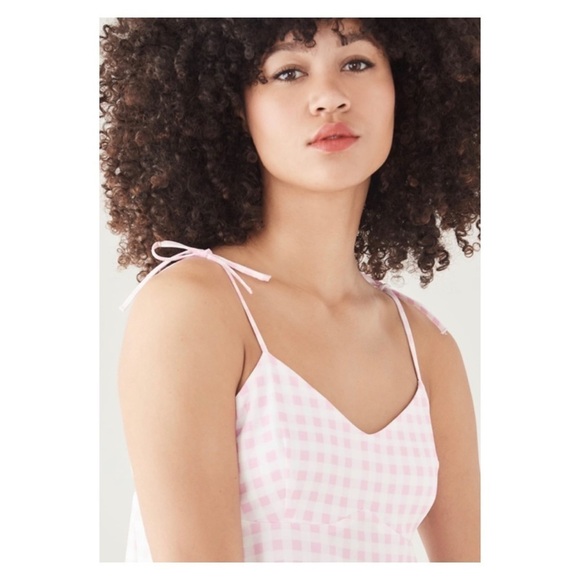 NWT SOKIE COLLECTIVE x Shopbop Tie Strap Gingham Mini Dress Pink White Large - Picture 6 of 14